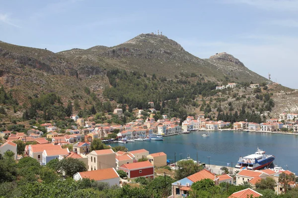 Θέα Στο Γραφικό Λιμάνι Της Μεγίστης Στο Καστελόριζο Ελλάδα — Φωτογραφία Αρχείου