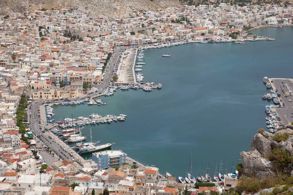 Con Vista Sul Porto Pothia Sull Isola Greca Kalymnos — Foto Stock