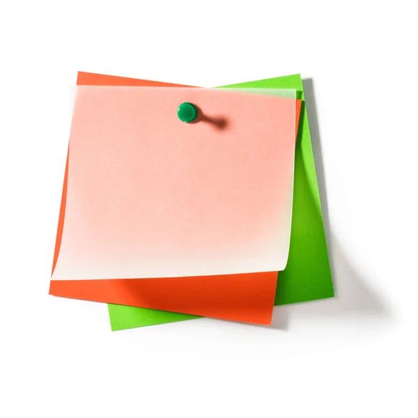 Colorful Transparent Note Papers Push Pin White Background Clipping Path — Stock Photo, Image