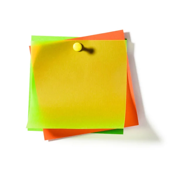 Colorful Transparent Note Papers Push Pin White Background Clipping Path — Stock Photo, Image