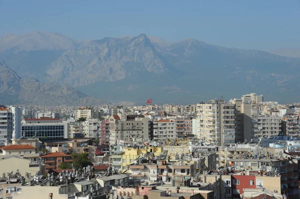 Antalya Turkisk Semesterort Med Yacht Fylld Old Harbor Och Stränder — Stockfoto