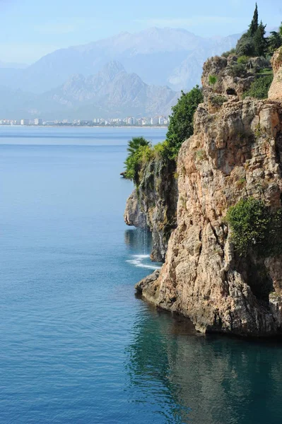 Antalya Turkish Resort City Yacht Filled Old Harbor Beaches Flanked — Stock Photo, Image