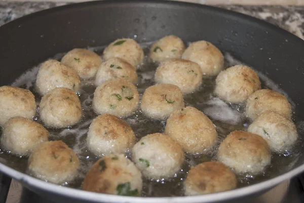 Fried Meatballs Fish Cooking — Stock Photo, Image