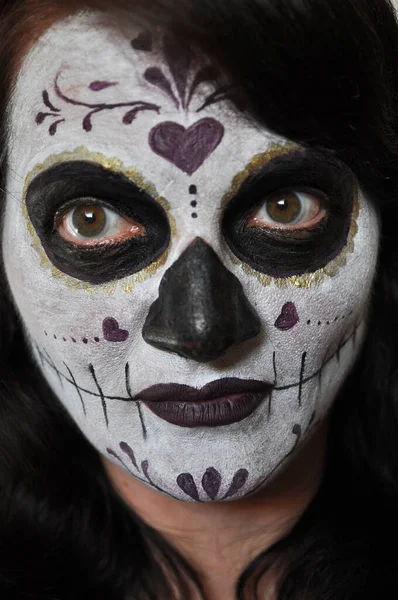 Zombie Dziewczyna Kobieta Twarz Makijażu Czaszki — Zdjęcie stockowe