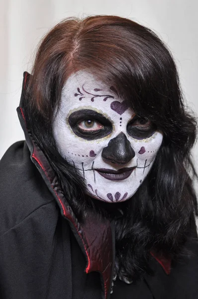 Zombie Girl Woman Face Make Skull — Stock Photo, Image