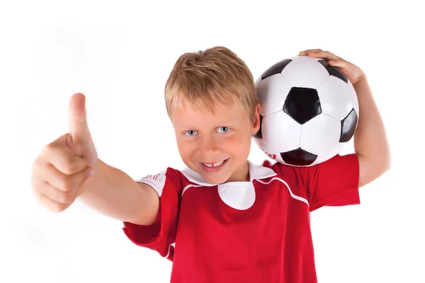 Piccolo Calcio Con Jersey Rosso — Foto Stock