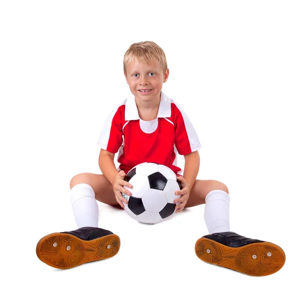 Pequeno Futebol Com Camisa Vermelha — Fotografia de Stock