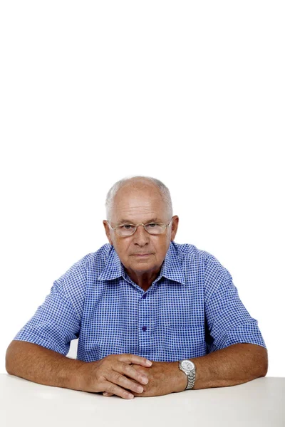 Retrato Hombre Edad Avanzada Asia Aislado Sobre Fondo Blanco — Foto de Stock