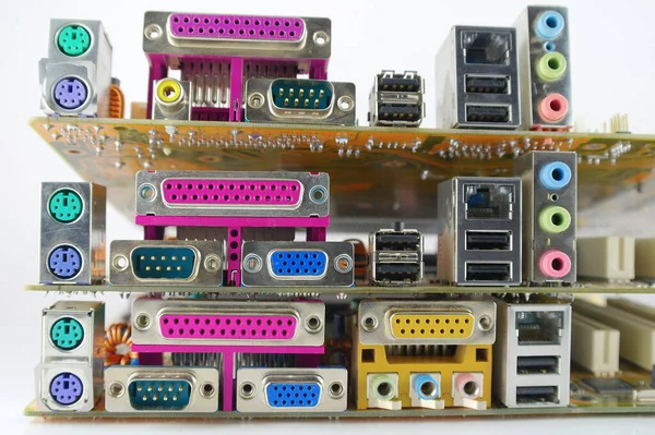 Interface Plug Sockets Van Computer Belangrijkste Boards Ondiepe Dof — Stockfoto