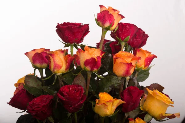 Bouquet Ben Organizzato Rose Rosse Gialle Fresche — Foto Stock