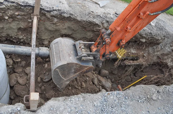 Lavori Stradali Cantiere Scavo Con Bruco — Foto Stock