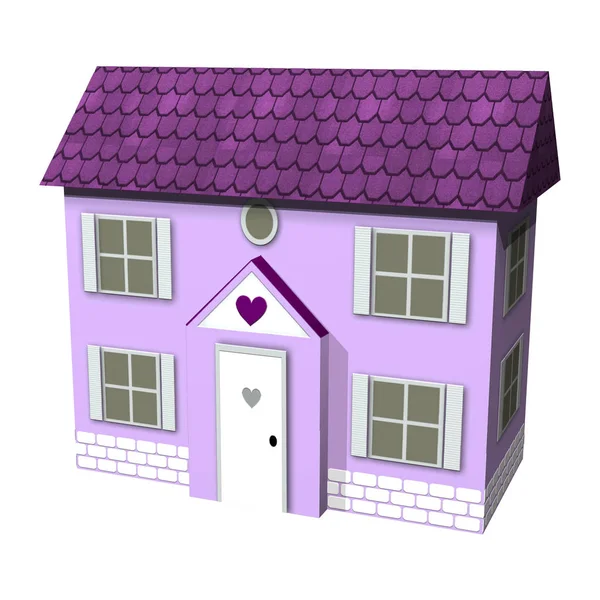 Цифровий Рендеринг Милий Фіолетовий Будинок Ізольований Білому Тлі — стокове фото
