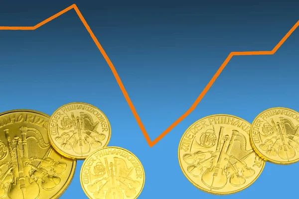 Goldmünzen Bezug Auf Eine Diagrammkurve — Stockfoto