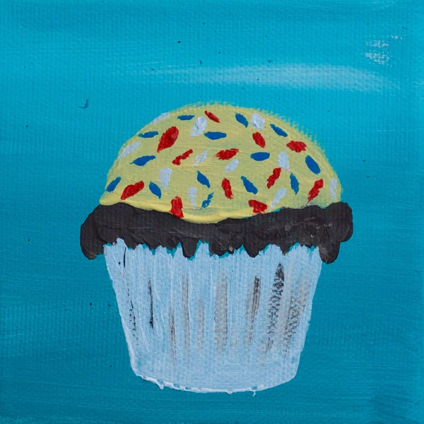 Cupcake Com Cobertura Chocolate Fundo Azul — Fotografia de Stock