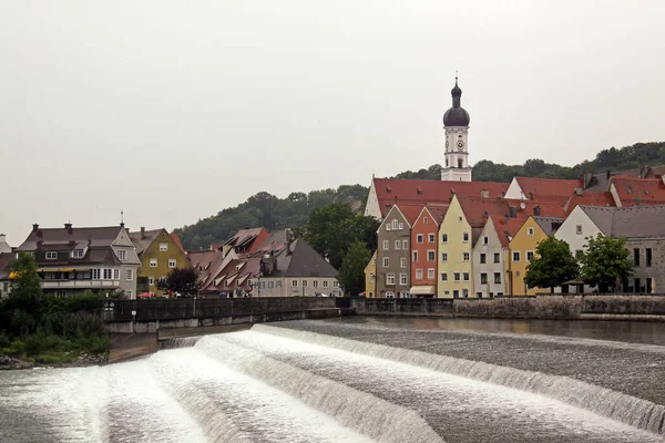 Lechwehr Avec Vieille Ville Landsberg Lech — Photo