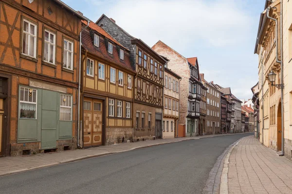 Ulica Domami Muru Pruskiego Quedlinburgu — Zdjęcie stockowe