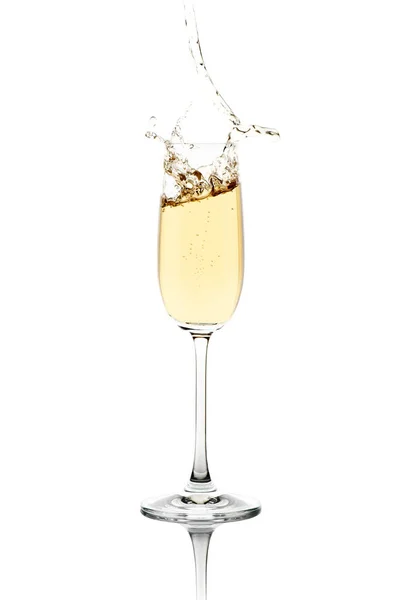 Champagne Pétillant Éclaboussant Flûte Cristal — Photo