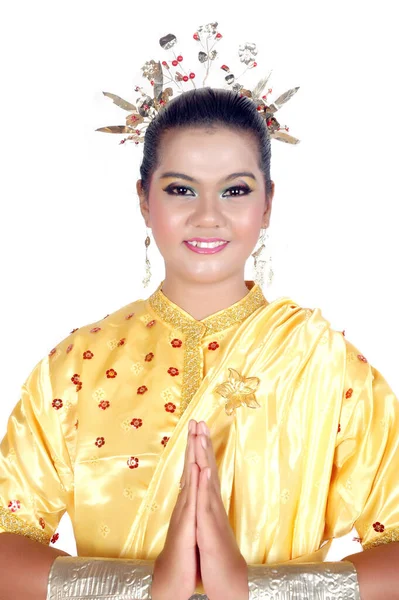 Portrét Mladé Dívky Asijské Oblečené Tradičních Domorodých Kmenové Borneo Izolovaných — Stock fotografie