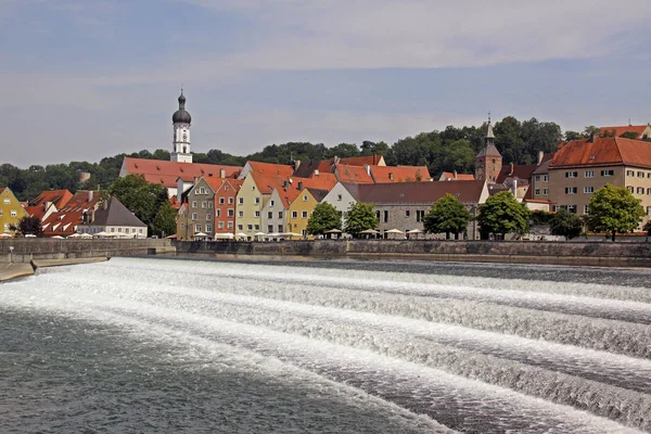 Weir Smyczy Przed Starym Miastem Landsberg — Zdjęcie stockowe