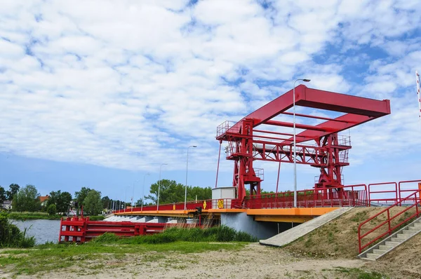 Construction Site Crane Red Roof — Stock Photo, Image