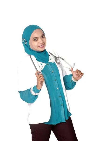 Retrato Mujer Joven Asiática Médico Sobre Fondo Blanco —  Fotos de Stock