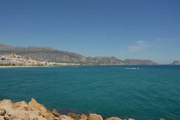 Spanje Altea Costa Blanca Haven Schepen Kerk — Stockfoto