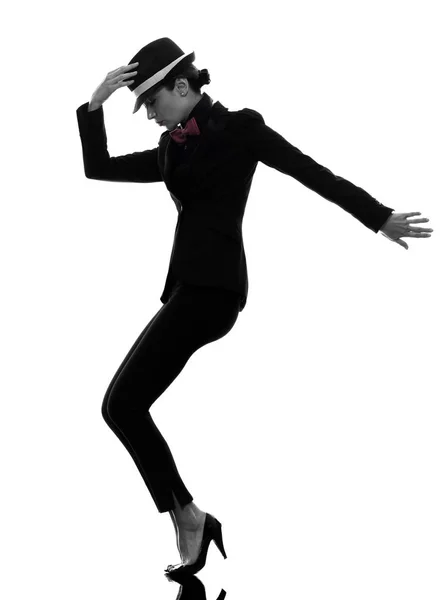 Een Blanke Vrouw Danser Dansen Silhouet Witte Achtergrond — Stockfoto