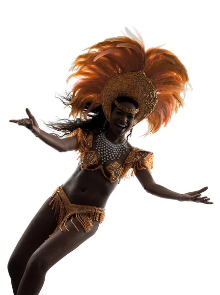 Одна Африканка Танцовщица Самбы Танцует Силуэт Белом Фоне — стоковое фото