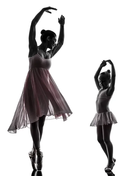 Frau Und Kleines Mädchen Ballerina Balletttänzerin Tanzen Silhouette Auf Weißem — Stockfoto
