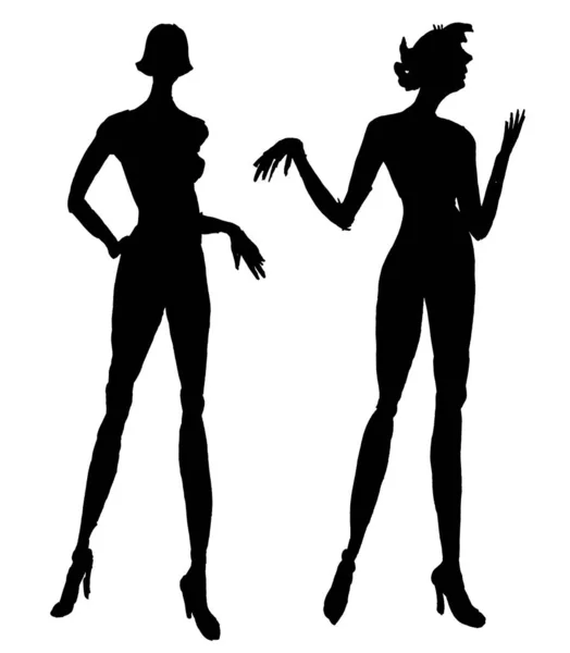 Skiss Mode Modell Silhuetter Två Kvinnor — Stockfoto