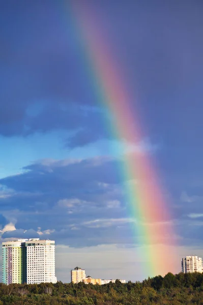 Urban House Rainbow Dark Blue Sky — Stock Photo, Image