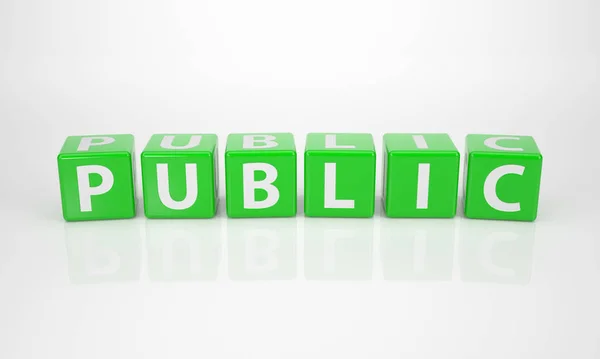 Word Public Out Green Letter Dices — Stock Photo, Image