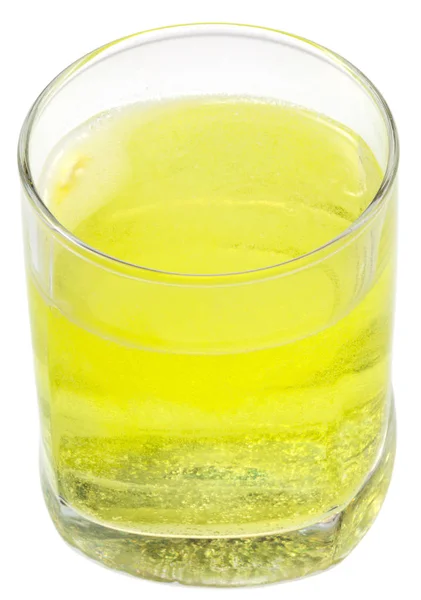 Glas Gelbes Kohlensäurehaltiges Wasser Mit Vitamin Isoliert Auf Weißem Hintergrund — Stockfoto