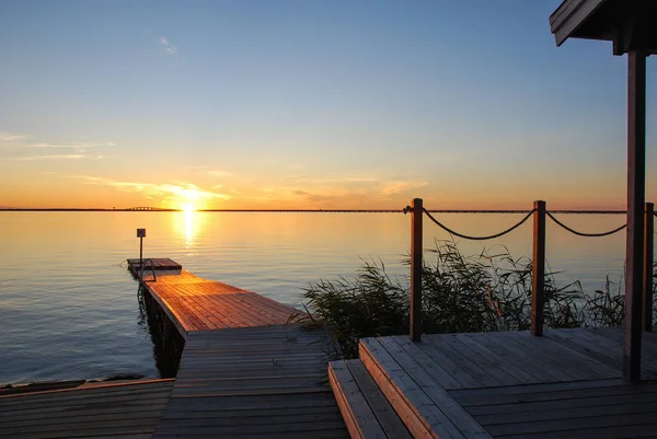 Badbrygga Vid Solnedgången Öland Sverige — Stockfoto