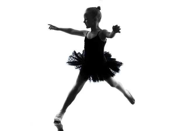 Ein Kleines Mädchen Ballerina Balletttänzerin Tanzt Silhouette Auf Weißem Hintergrund — Stockfoto