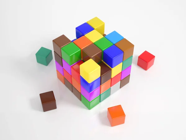 Muchos Cubos Pequeños Colores Construyendo Cubo Grande — Foto de Stock