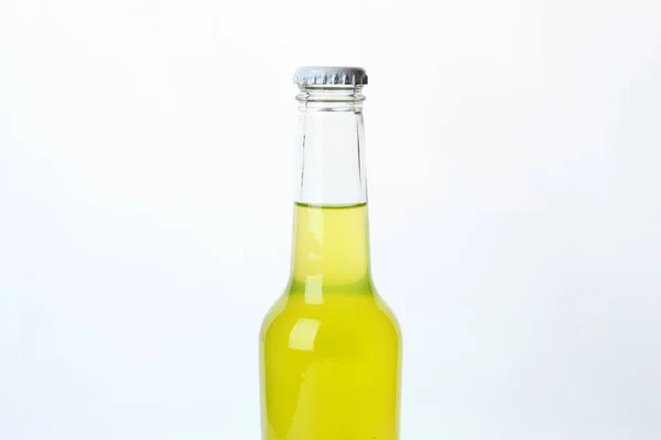Butelka Szklana Sokiem Pomarańczowym Białe Tło — Zdjęcie stockowe