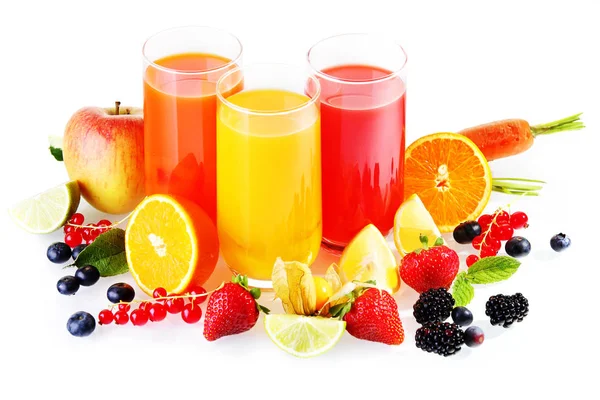 Colourful Glasses Healthy Fresh Drinks Liquidised Fruit Vegetables Array Colourful — Stock Photo, Image