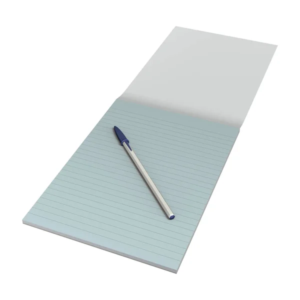 Digital Render Blank Lined Note Pad Pen Isolated White Background — Stock Photo, Image