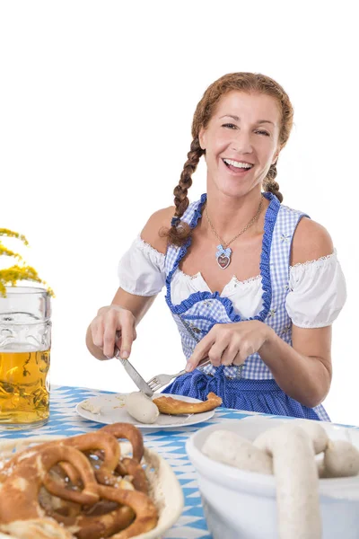 Femme Blanc Saucisse Petit Déjeuner — Photo