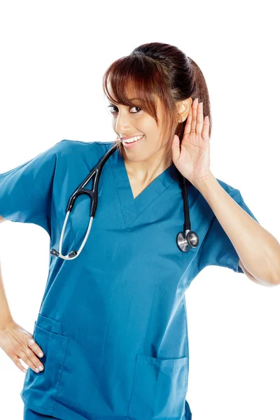 Attractive Indian Doctor Woman Posing Studio Front Background — Stock Photo, Image