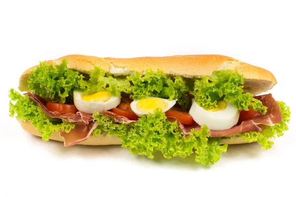 샌드위치 소시지와 샐러드와 배경에 대항하는 패스트푸드 — 스톡 사진