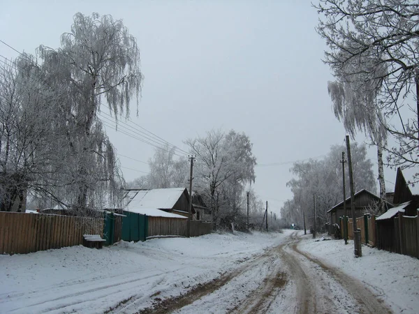 Paisagem Inverno Com Rua Rural Neve — Fotografia de Stock