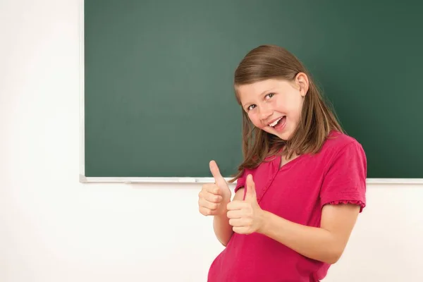 Thumbs Cheering Success Triumph Approval Schoolgirl Class — Stock Photo, Image