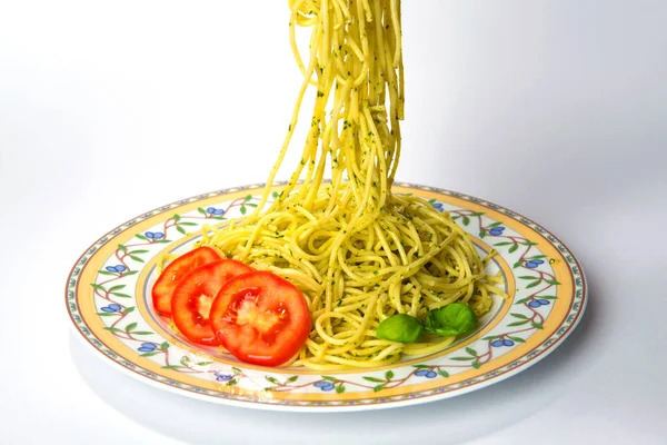 Espaguete Com Pesto Tomate — Fotografia de Stock