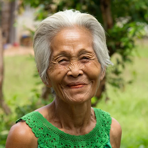 Alte Asiatische Frau Porträt Einer Grauhaarigen Alten Frau Mit Gesichtsfalten — Stockfoto