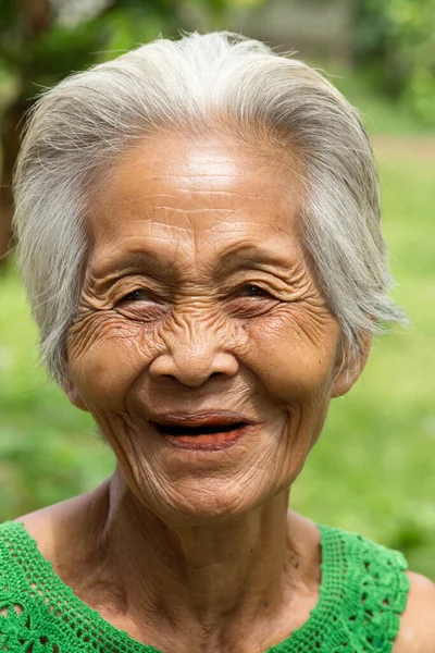 Old Asian Woman Portrait Gray Haired Old Woman Facial Folds — Stock Photo, Image