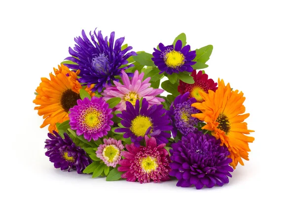 Bouquet Von Bunten Astern Blumen Auf Weißem Hintergrund — Stockfoto