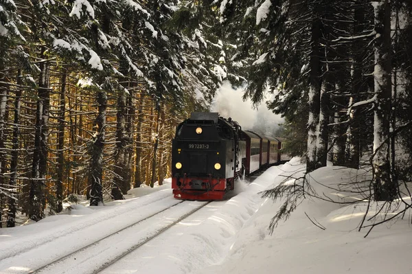Brocken Schnee Und Eis Hiver Harz Train Vapeur Écartement Étroit — Photo