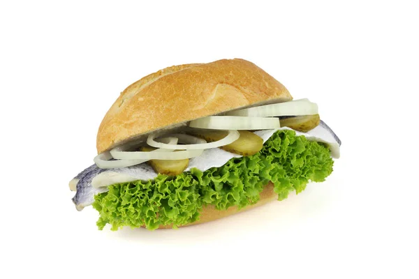 Beyaz Arka Planda Jambonlu Peynirli Sandviç — Stok fotoğraf